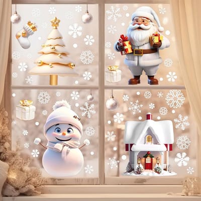 PVC Kerst Raamstickers Sneeuwman Sneeuwvlok Kerstman Raam Elektrostatische Sticker Vrolijk Kerstfeest Decals Huisdecoratie Snowman
