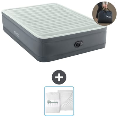 Intex Luchtbed - Twijfelaar - 137 x 191 x 46 cm - Grijs - Inclusief pomp en Hoeslaken