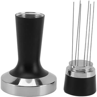 2 in 1 Koffietamper Roerlepel Set Platte Basis Ergonomisch Handvat Roestvrij Staal Aluminiumlegering Koffie 51MM black