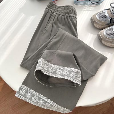 Kant Kant Wijde Pijpen Broek voor Dames Lente Dunne Borduurwerk Kantle Rechte Slim Tiansi Wassen Jeans XL gray