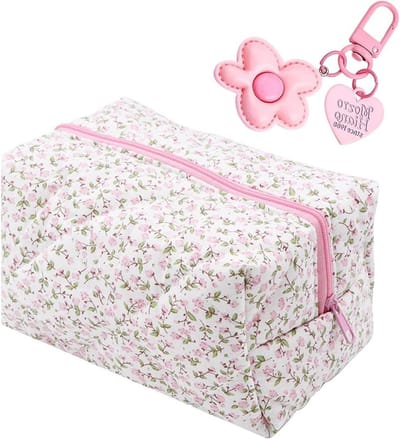 1 x Flower Makeup Bag and 1 x Flower Hanger, Portable Bag, Large Capacity, Skin Care Bag Travel Bag, Pink, One Size - ShopVlot
