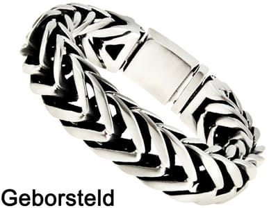 Bukovsky - Geborstelde Stalen Heren Schakelarmband "Elite" Extra Lang - Visgraat - 24 cm - Mat - Brush - Rvs - 316L Stainless Steel