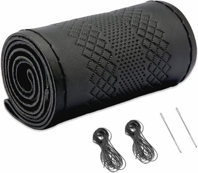 Famanu – Echt leren stuurhoes voor vrachtwagens, om op te naaien, antislip, universele pasvorm 37-39 cm