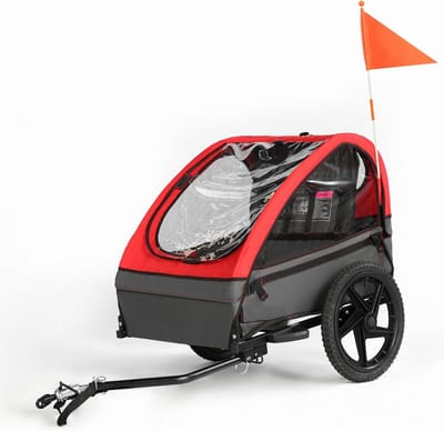 Kinderfietsaanhanger, fietsaanhanger voor 1-2 kinderen, ergonomische zitting, eenvoudige montage, opvouwbaar, met luchtbanden en opbergtassen