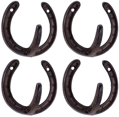 Dailygoods- Hoefijzerhaken 4 stuks - Duurzaam Gietijzer - Wandhaken - Retro Decoratie - Cowboyhoed Hanger - Voorgeboord Gat