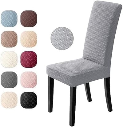 PromoHome Elastische Stoelhoezen Set van 4 Stuks - Wasbare Moderne Stoelbeschermers met Jacquard Patroon voor Eetkamerstoelen en Meubelbescherming "Lichtgrijs"