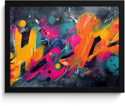 Poster in lijst - Fotolijst 40x30 cm - Posters - Abstract - Graffiti - Kleurrijk - Verfspatten - Posterlijst zwart - Decoratie - Wanddecoratie woonkamer - Muurdecoratie slaapkamer