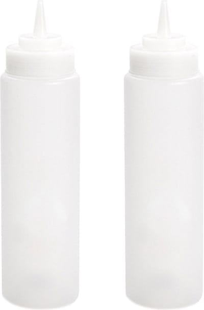 Plasticforte Doseerfles/sausfles - 2x - kunststof - transparant - met schenktuit - 500 ml - 23 cm