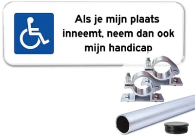 Parkeerbord Mindervalide - Weerbestendig Aluminium - 40x15 cm - Bevestiging: Met paal 120 cm + paalbeugels + paaldop