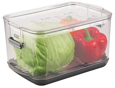 Grote opslagcontainer voor groenten en fruit met ventilatiesysteem – 5.7 quart