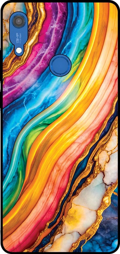 Smartphonica Telefoonhoesje Geschikt voor Huawei Y6S met Regenboog Goud Marmer Opdruk - TPU Backcover Case Rainbow Gold Marble Design geschikt voor Huawei Y6S