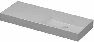 INK United Wastafel Porselein Rechts Zonder Kraangat incl. Porseleinen Click Plug en Verborgen Overloop Systeem - 1200x450x110 mm - Glans Wit