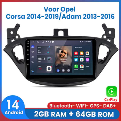 Awesafe Geschikt Voor Opel Corsa (2014 t/m 2019)/ Opel Adam (2013 t/m 2016) - 2+64GB 4Core - 9 inch Android 14.0 CarPlay Autoradio - Draadloos CarPlay & Android Auto - Bluetooth & WiFi - GPS Navigatie