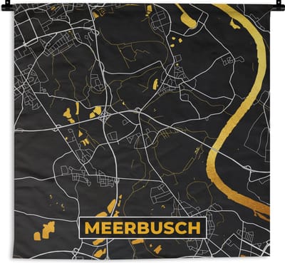 Wandkleed - Wanddoek - Black and Gold – Stadskaart – Meerbusch – Duitsland – Plattegrond – Kaart - 180x180 cm - Wandtapijt