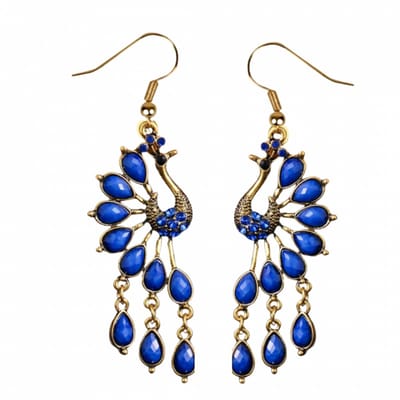 Zilver blauwe pauw oorbellen goudkleurig - Charme Bijoux