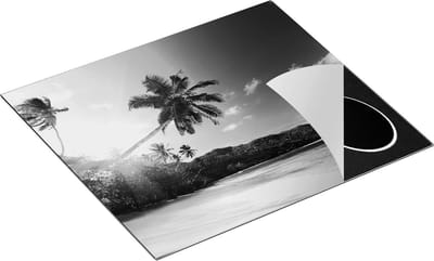 Chefcare Inductie Beschermer Strand tijdens Zonsondergang in Seychellen - Zwart Wit - 60x50 cm - Afdekplaat Inductie - Kookplaat Beschermer - Inductie Mat