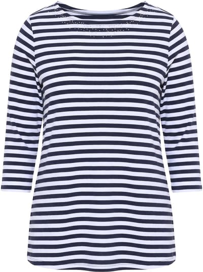 Ulla Popken - Dames - Shirt boothals 3/4-mouw Pima-katoen - Donkermarine - Maat 46+