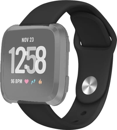 By Qubix - Compatible Fitbit bandje - geschikt voor Fitbit Versa 1 / 2 & Lite siliconen bandje - Maat: Large - Zwart Smartwatchbandje bandje Armband Polsband Strap Band Watchband