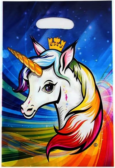 10x Plastic Uitdeelzakjes - Traktatie Zakjes Voor Uitdeelcadeautjes - Uitdeelzakjes Kinderfeestje - Uitdeeltasjes - Verjaardag - Feestje - 10 Stuks - 16.5x25cm -Unicorn / Eenhoorn