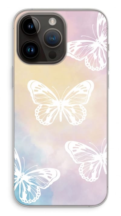 Case Company® - Hoesje geschikt voor iPhone 14 Pro Max hoesje - White butterfly - Soft Cover Telefoonhoesje - Bescherming aan alle Kanten en Schermrand
