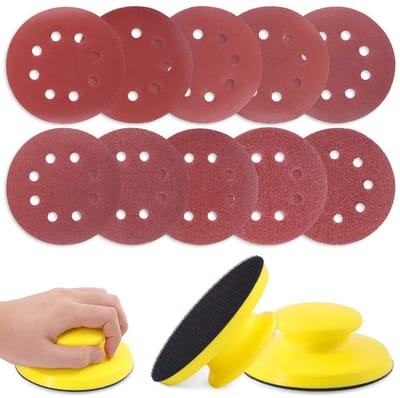 62-delige set van 5 inch haak-en-lus schuurblokken en ronde schuurpads met 60 schuurdiscs voor houtbewerking, meubels en knutselen