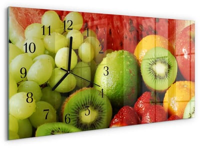 Tulup Wandklok - Fruit Glazen Wandklok Design - 60x30 cm - Groente Klok Glas Met Opdruk - Zwarte Handen - Rechthoekige Wandklok - Decoratieve Glazen Klok - Glazen Wandklok Design