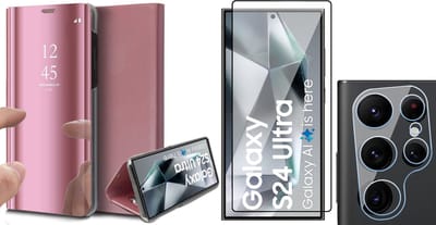 Hoesje geschikt voor Samsung Galaxy S24 Ultra - Screenprotector PET & Camera - Spiegel Book Case Rosegoud