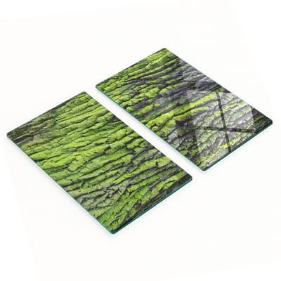 Twee decoratieve snijplanken van gehard glas met boomschorsmotief, 2x30x52 cm