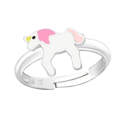 Zilveren kinder ring - eenhoorn - roze - 925 zilver - nikkelvrij