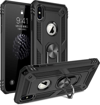 Ring Armor - Hoes met Kickstand Ring Geschikt voor: iPhone XS Max - Zwart - Draaibare standaard - Magneet - ZT Accessoires