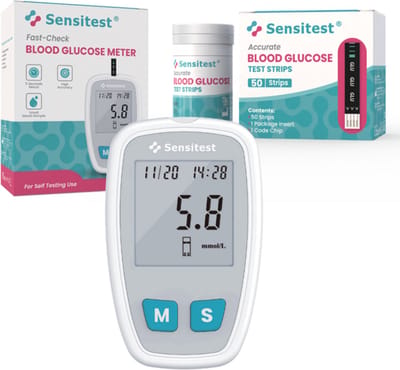 Sensitest Bloedsuikermeter Compleet Pakket– 50 Teststrips, 50 Lancetten, Prikpen & Beschermhoes - Snel & Betrouwbaar Thuis Meten