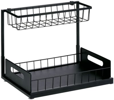 alpina Opbergrek Metaal - Stellingkast met 2 Compartimenten - Uitschuifbaar Metalen Wandrek - Opberg Rek voor Decoratie Woonkamer - 35 x 27 x 28 cm - Zwart