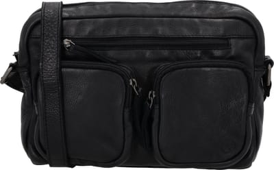 Hide & Stitches Paint Rock Crossbody Schoudertas met Handige Ritsvakken - Leren Dames Tas - Zwart