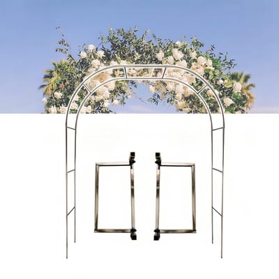 Tuinboog Metaal - Prieel Klimplanten - Decoratie Buiten - Dubbele Basis Stevig - 260 x 240 cm - Zilver