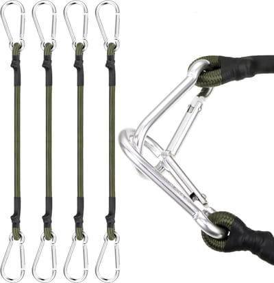 Set van 4 expanders met haken, rubberen spanner met karabijnhaak, 30 cm, met karabijnhaak, sterke bagagespanner, rubberen spanner met haak voor bagage, camping, auto, fiets