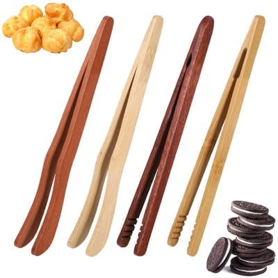 NTH products- Broodrooster Tang Herbruikbaar - Bamboe Keukengerei - Antislip - Multifunctionele Kooktang - Set van 4 - Compact - Keukentangen