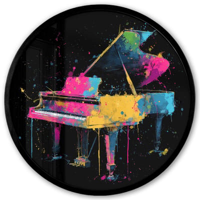 Poster in lijst Rond - Fotolijst 40x40 cm - Posters - Piano - Kleurrijk - Verf - Modern - Ronde posterlijst zwart - Decoratie - Wanddecoratie woonkamer - Muurdecoratie slaapkamer
