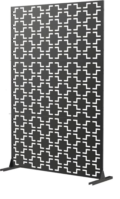 Metalen Privacyscherm 183 cm - Voor Balkon, Terras & Binnen - Vrijstaand Decoratief Tuinscherm / Kamerdeler met Standaard - Zwart-Brick