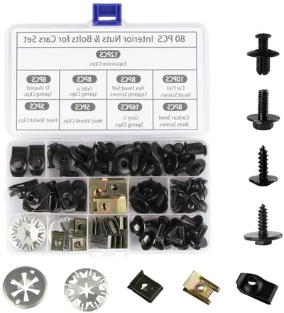 80-delige carrosserieschroevenset met bevestigingsclips, plaatmoerenschroefclipset, plaatmoerenassortiment, klemringen, hitteschildreparatieset & U-type carrosserieclips, auto-onderdelen