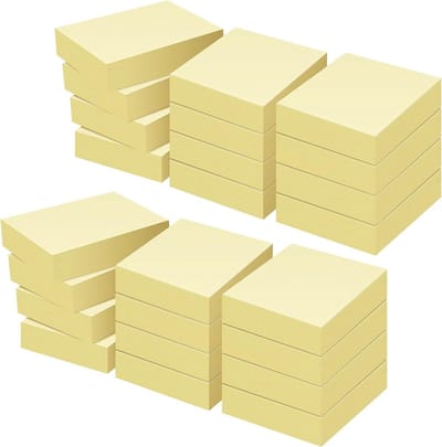 Zelfklevende notitieblaadjes, 2400 vel, 51 x 38 mm, 100 vellen per blok, ideaal voor memo's, berichten en herinneringen, geel