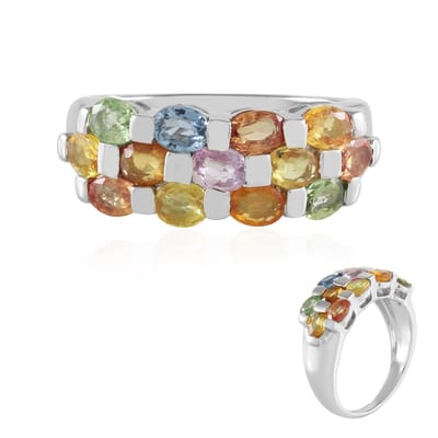 Cavill - Zilveren ring met geplatineerd 925 Sterling zilver - 2,63 ct Madagaskar saffieren blauw en roze - elegante ovale cut ring feestelijk