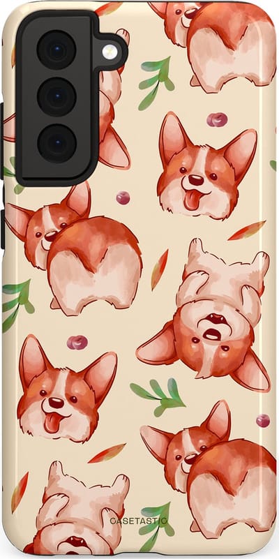 Casetastic Hoesje Geschikt voor Samsung S21 FE - Stijlvolle Beschermende Duo-layer Case - Corgipootjes