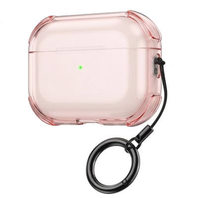 Roze transparant hoesje voor oordopjes met sleutelring – schokbestendige beschermhoes geschikt voor AirPods Pro 3
