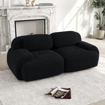 BLACKCOLORS 2-zitsbank 82'' van corduroy, modulair combineerbaar met gebogen armleuningen en antislipbodem, hoogelastische vulling voor woonkamer, slaapkamer en thuisbioscoop, zwart