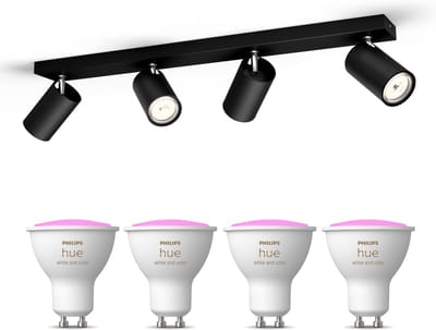 Philips Hue Kosipo Opbouwspot (Zwart) - Wit en Gekleurd Licht - Plafondspot met 4 Lichtpunten - GU10 - Hue White and Color Ambiance