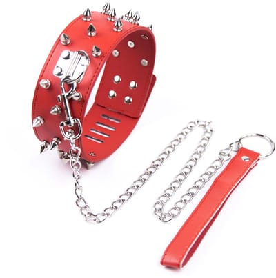Smart Moves - Brede Collar met Spikes - Inclusief Leash - Rood