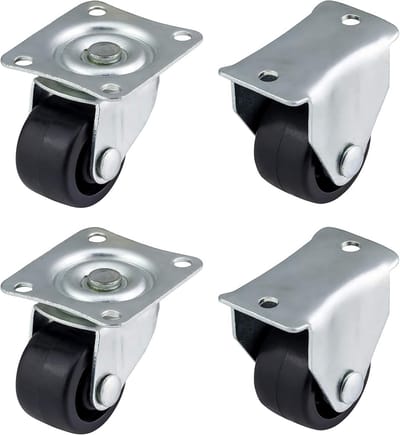 4x Zwenkwielen en Vaste Wielen Set 25mm Kunststof - Laadvermogen 50kg voor Meubels en Apparatuur
