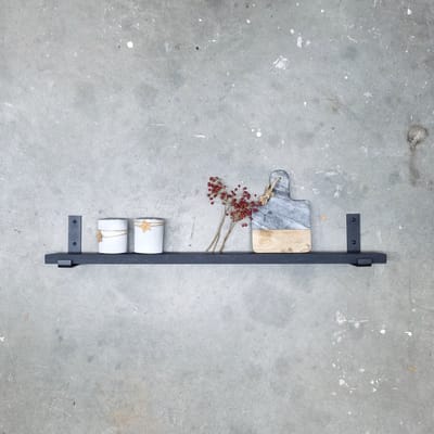 GoudmetHout® Wandplank Industrieel - 40 x 10 cm Muurplank - Zwart Eiken Hout - Decoratie Wandrek & Boekenrek - Hangplank Keuken - Wall Shelf + 2 Mat Zwarte Plankdragers van Staal