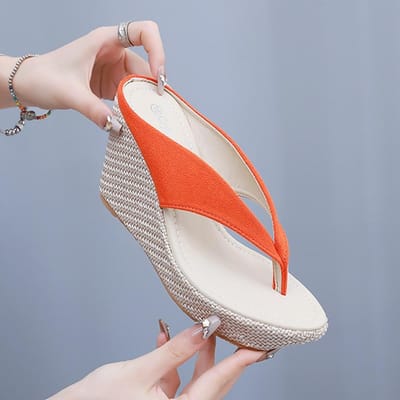 9cm Boheemse Strandsandalen Dikke Zool Hak Klip-Flops Trui Snoepjes Pantoffels Pantoffels Waterdichte Platform Pantoffels 42 red
