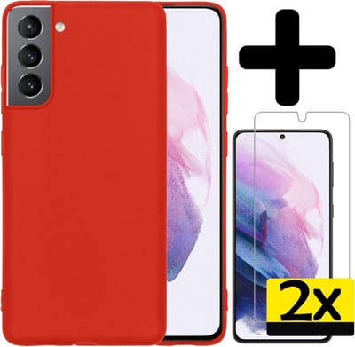 Hoesje - Met 2x Screenprotector - Geschikt voor Samsung Galaxy S21 - Sterk & Shockproof - Back Cover - Siliconen Case - Telefoon Hoes - Telefoonhoesjes - Rood